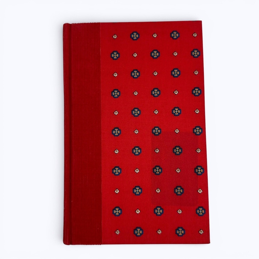 Vtg ScribeMate Lined Journal 5.5 x 8.5" Red Fabric Foulard Pattern Preppy Office